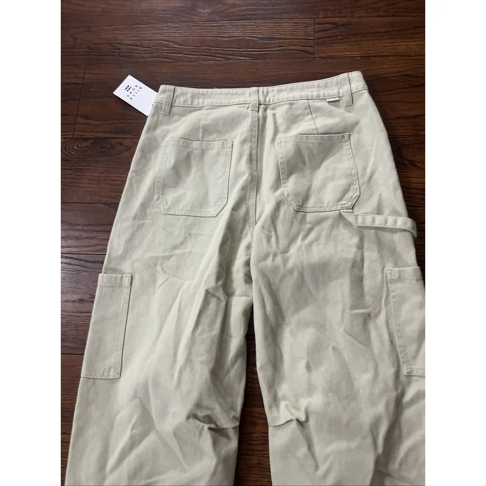 Billabong Womens Leia Pant Beige High Waist Cargo Carpenter Pants 26 NWT